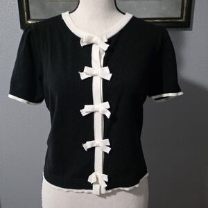 Classic Black and White Bow Detail Blouse